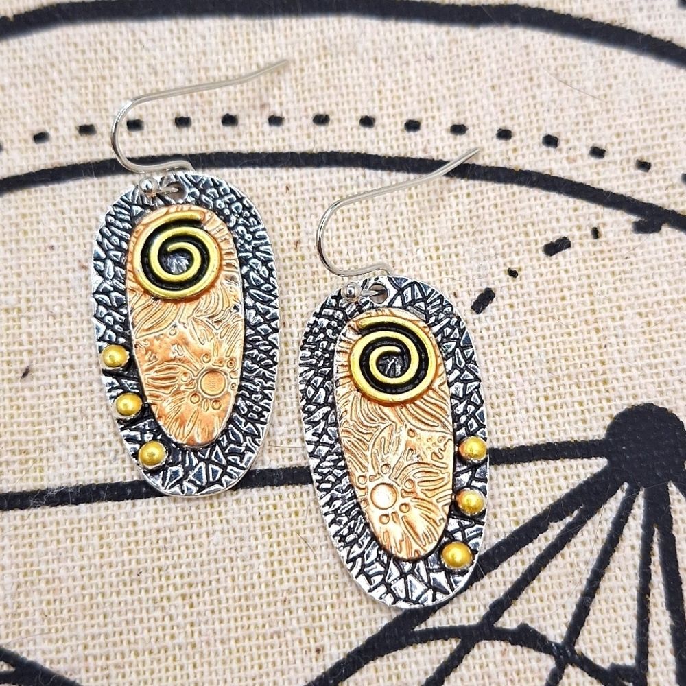 Tricolor tribal earrings copper gold silver mix bohochic western studded